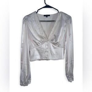 Love Tree Cream Satin Lace V-Neck Blouse